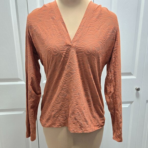 Lucy Burnt Orange V-Neck Hooded Sweatshirt Size Medium - Picture 1 of 4
